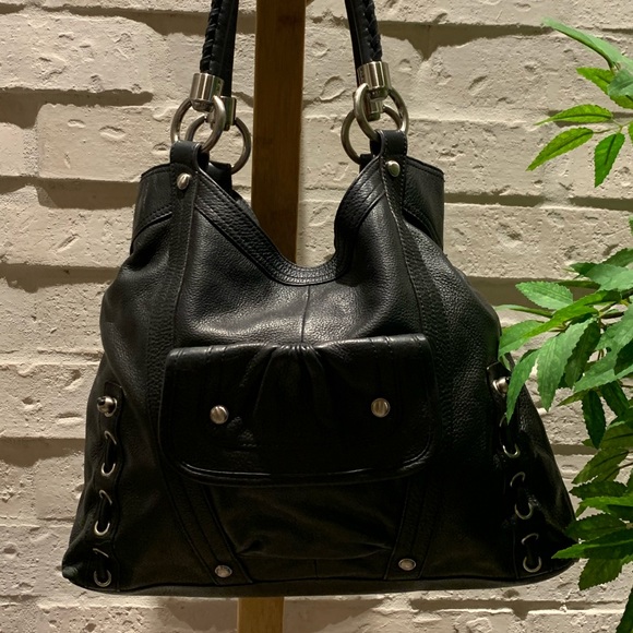 B. Makowsky Black Leather Hobo/Shoulder Bag - Picture 1 of 15
